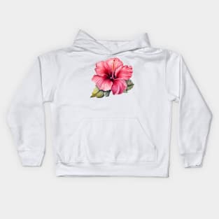 Pink Hibiscus Flower Watercolor Kids Hoodie